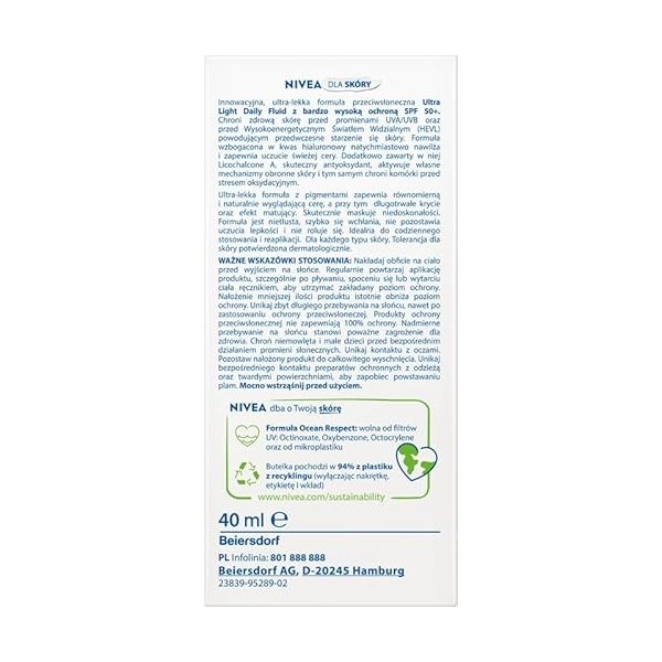 NIVEA SUN Ultra Light Daily Fluid MEDIUM Tinted SPF50+ 40ml