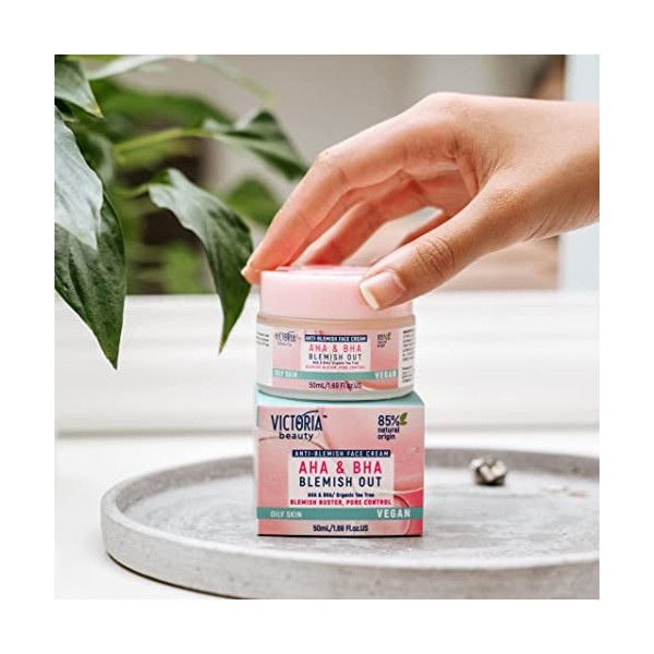 Victoria Beauty - AHA BHA Crème visage anti-boutons à lhuile darbre à thé et à lacide salicylique pour les peaux impures e Cr...