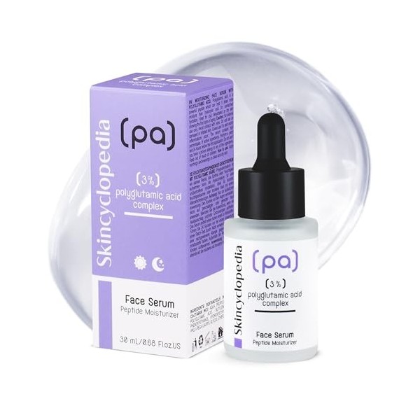 Skincyclopedia - Sérum Peptide pour le visage anti-âge avec 3% dacide polyglutamique, soin du visage très efficace, agit con