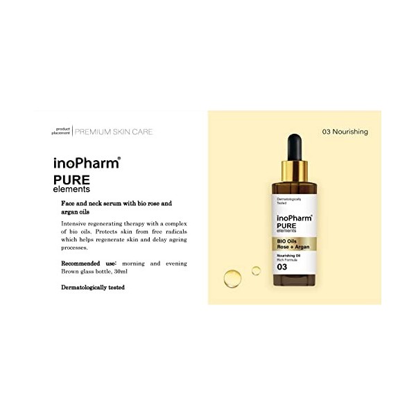 inoPharm Pure Elements Sérum pour le visage à lhuile de rose et dargan bio | Sérum dhuile sèche nourrissant avec formule r