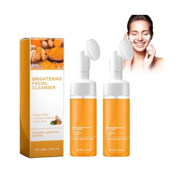 Hppsctink 2pcs Nettoyant facial au curcuma, mousse nettoyante au curcuma, nettoie en profondeur la peau du visage, réduit les