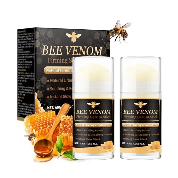 Stick de sérum raffermissant au venin dabeille, 2 Pièces Creme Venin DAbeille, Multi-Usage Crème Anti Ride pour l’Éliminati