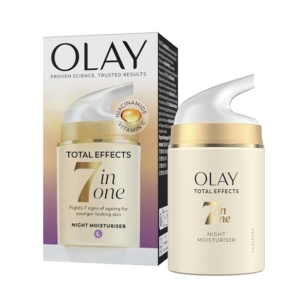 Olay Total Effects 7en1 Crème de Nuit Anti-Âge – Crème Hydratante Visage avec Niacinamide & Vitamine C – Cible 7 signes de l’