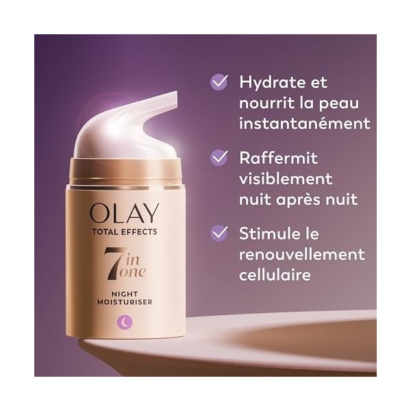 Olay Total Effects 7en1 Crème de Nuit Anti-Âge – Crème Hydratante Visage avec Niacinamide & Vitamine C – Cible 7 signes de l’