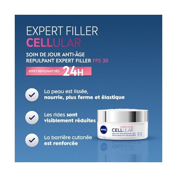 NIVEA Cellular Expert Filler - Soin Visage Anti-Age Repulpant FPS30 - Crème De Jour - Hydrate, Raffermit & Réduit Les Rides -...