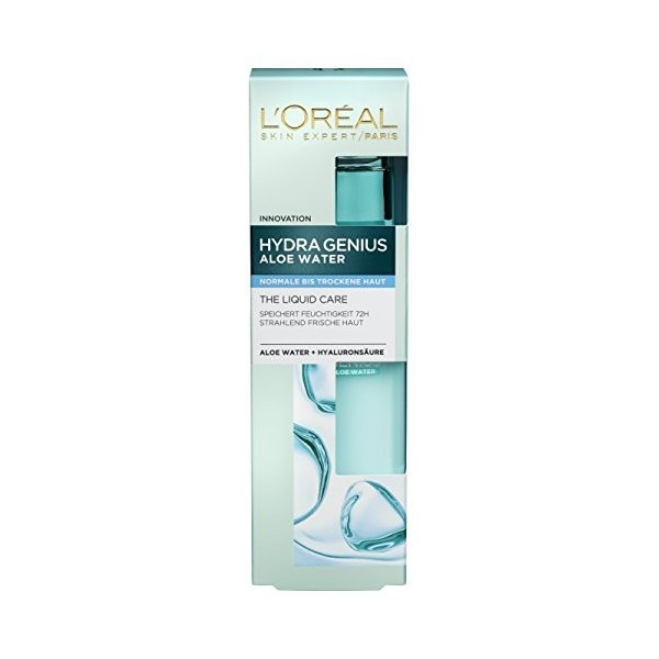 LOréal Paris Fluide Hydratant, Eau dAloès Hydra Genius, Hydratation et Fraîcheur, pour Peaux Normales à Sèches, avec Eau d