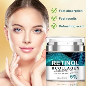 Retinol Cream Hydratant Visage, Crème Anti-âge au Collagène, 5% dacide Hyaluronique, Anti-Rides, Réduit les Ridules, Night R