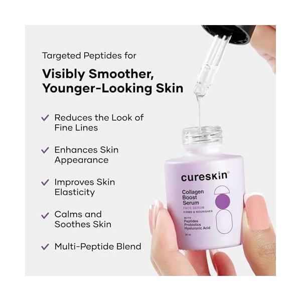 Cureskin Sérum aux peptides de collagène pour femmes, à lacide hyaluronique, Crème visage anti-rides, sérum resserrant les p