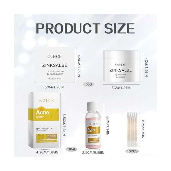 Crème Anti Acné, Acné Soin Localisé, Pommade au Zinc pour le Visage, Crème Anti-Acné pour le Visage, les Fesses, le dos et le