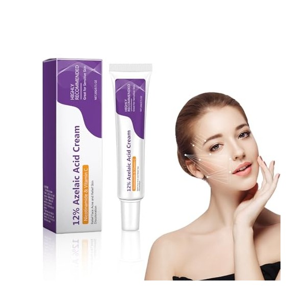 Sérum pour Visage à Lacide Azélaïque 12% Crème de soin peau Beauté avec Niacinamide et Vitamine C Crème Anti-acné Sérum pour