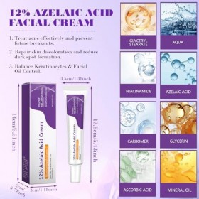Sérum pour Visage à Lacide Azélaïque 12% Crème de soin peau Beauté avec Niacinamide et Vitamine C Crème Anti-acné Sérum pour