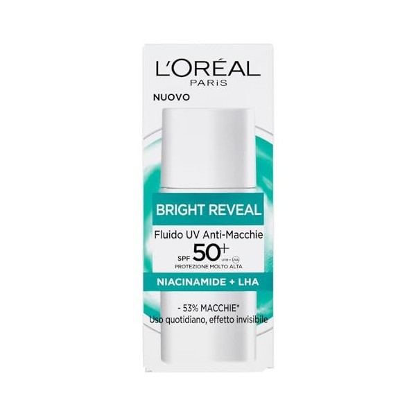 LOréal Paris Liquide UV Anti Taches SPF 50+ Tous Types de Peaux Protection et Taches Adoucissantes avec Niacinamine et Vitam