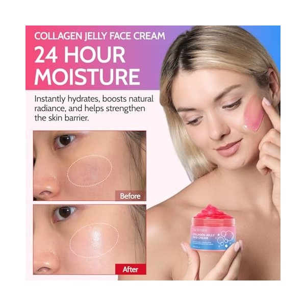 Collagen Jelly Cream, Crème à la Gelée de Collagène, Crème Hydratante Anti-Âge Au Collagène, Niacinamide et collagène hydroly