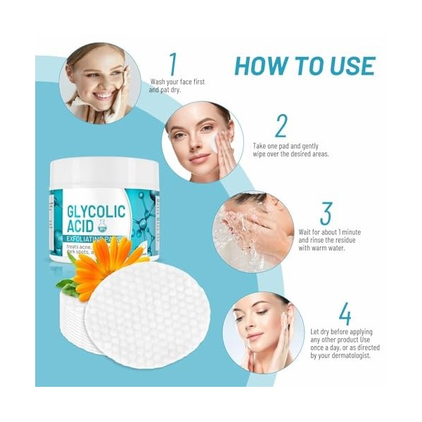 Tkekruh 2PC Tampons Peeling Acide Salicylique 50 Pièces, Cotons Anti-Acné Salicylique, Traitement, Rétrécir Les Pores Et Écla