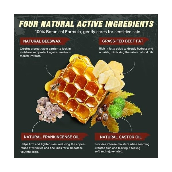 Crème hydratante à lhuile de ricin et à lhuile doliban - 120 g de suif de bœuf pour les soins de la peau - Crème hydratant