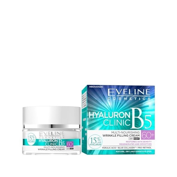 Eveline Cosmetics Hyaluron Clinic Crème Anti-Rides Liftante Multi-Nourrissante Contre La Décoloration 60+ | 50ml | Crème Jour
