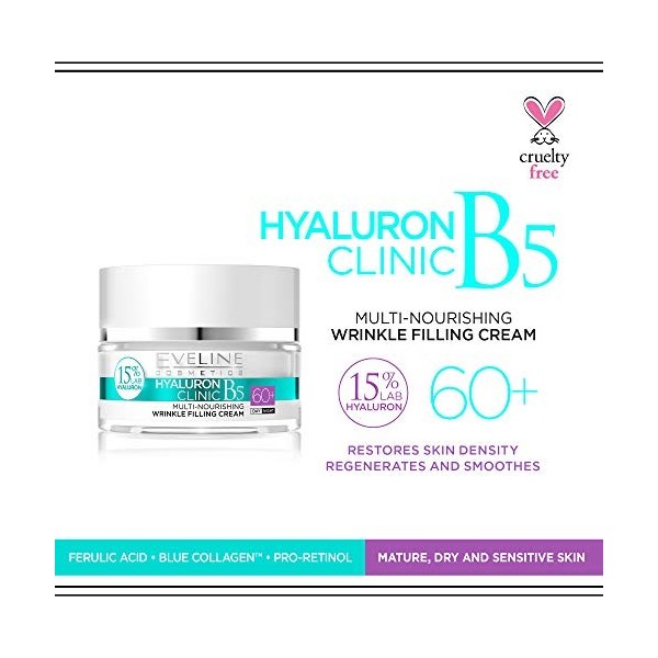 Eveline Cosmetics Hyaluron Clinic Crème Anti-Rides Liftante Multi-Nourrissante Contre La Décoloration 60+ | 50ml | Crème Jour