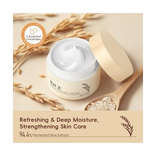 Crème hydratante au riz, crème coréenne pour le visage à lextrait de céramide de riz | Soulève et raffermit la peau, nourrit