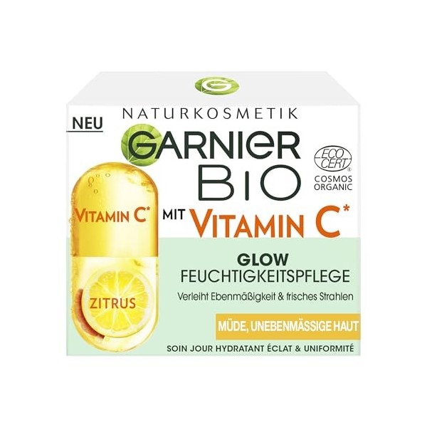 Garnier Soin de jour à la vitamine C pour un teint éclatant, tonifiant et hydratant contre les peaux fatiguées et irrégulière