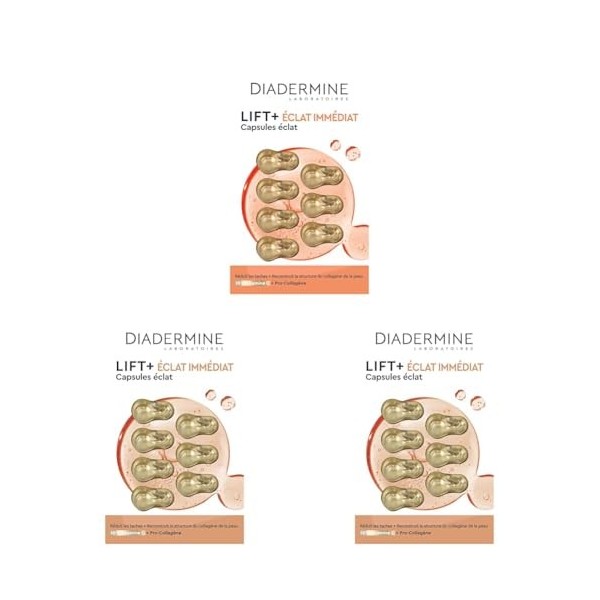 Diadermine Lift+ Capsules Anti-Rides, Visage et Cou Eclat Immediat, 7 x 4ml Lot de 3 Crème Jour et Nuit