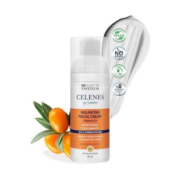 Celenes Creme Hydratante Visage à lArgousier avec Vitamine C+ 50mL - Creme Visage Femme & Creme Visage Homme Naturelle, Crèm ...