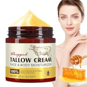 Alg de bœuf pour la peau, crème de bœuf Tallow Tallow Skincare bio Beef Tallow Skincare, suif de bœuf et baume au miel, 100 %