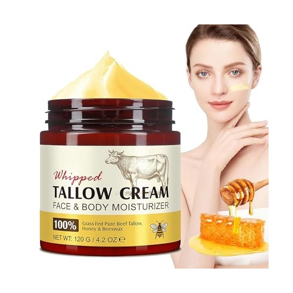 Alg de bœuf pour la peau, crème de bœuf Tallow Tallow Skincare bio Beef Tallow Skincare, suif de bœuf et baume au miel, 100 %