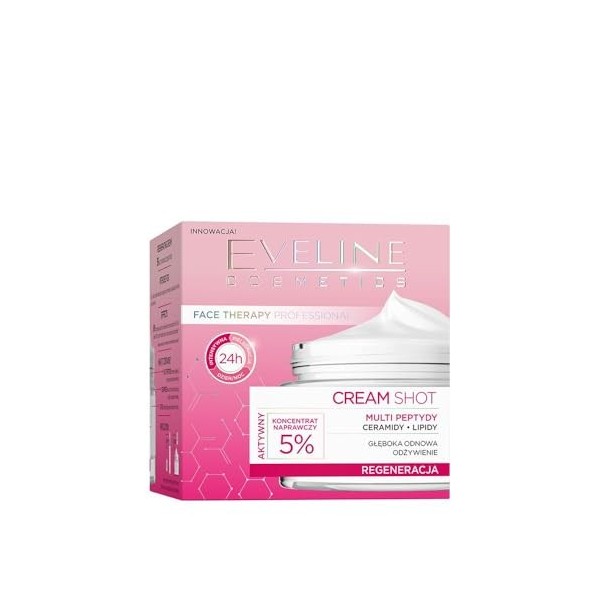 Eveline Cosmetics Crème régénérante avec 5% de concentré réparateur pour peaux sèches et vieillissantes - Peptides biomimétiq