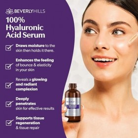 Beverly Hills Sérum Acide Hyaluronique Visage | Soin Hydratant & Anti-Rides | Peau Repulpée, Lisse & Lumineuse | Texture Légè