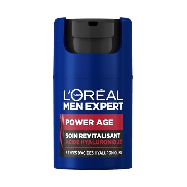 LOréal Men Expert - Soin Visage Revitalisant & Anti-Âge pour Homme - À lAcide Hyaluronique - Pour Tous Types de Peaux - Pow C...