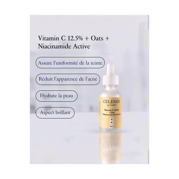 Celenes By Sweden Vitamine C Serum Visage 12,5% , Niacinamide Serum Et Extrait Davoine 30ml - Serum Vitamine C Visage Préve C...