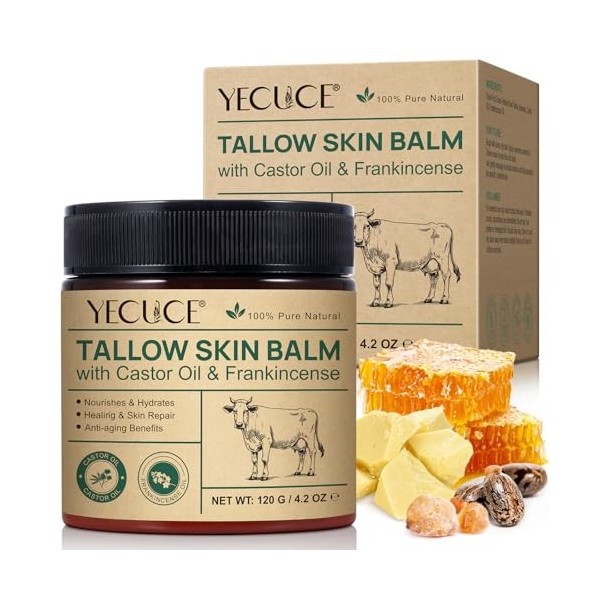 Huile de suif de bœuf, huile de ricin et crème à lhuile dencens, formule 3 en 1, baume de suif de bœuf bio, huile de ricin 