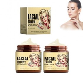 Mikabila 04 120g*2 Facial Tallow Honey Balm,Crème de Soin de la peau au Bœuf-100% Herbe Fed Tallow Raw Wild Honey,Tallow Moi