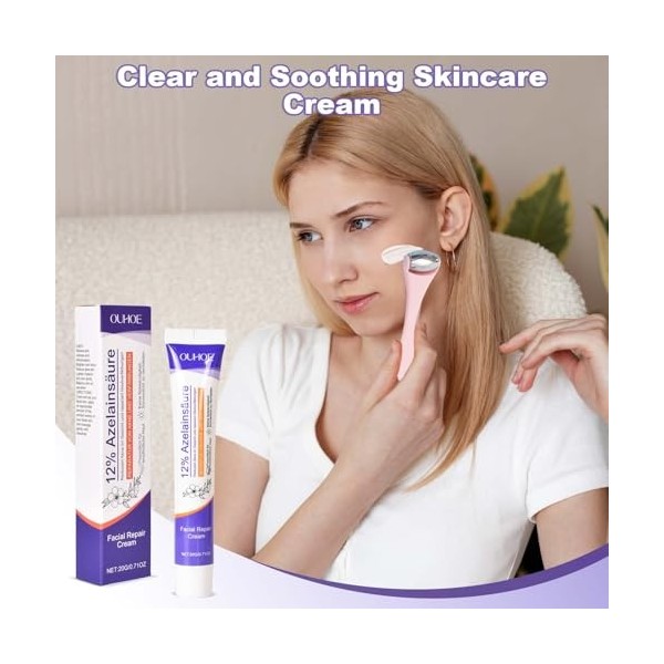 Crème dAcide Azélaïnique 12%, Azélaïque Sérum Efficace Coins Contre Rosacée, Anti-Pigment Spots Facial Sérum Hyaluronic Acid