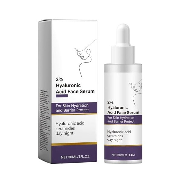 Acid Face Serum Hyaluronique 2% serum visage, sérum visage éclaircissant, soin pour la peau terne Réduit Pores Dilatés Visage