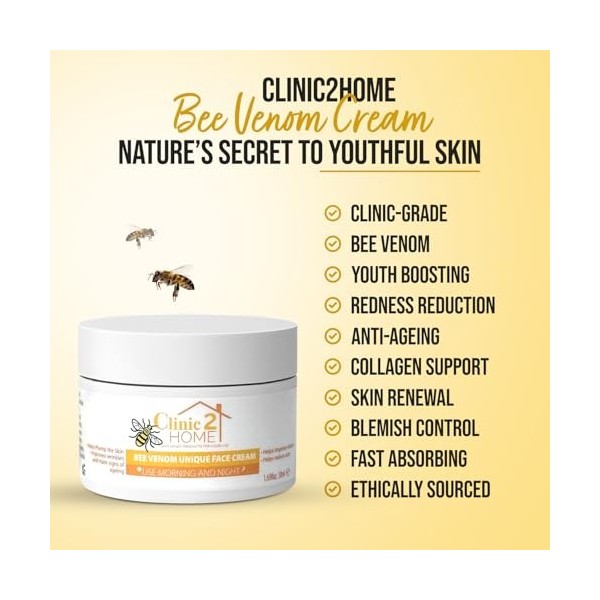 Clinic2Home Bee Venom Face Cream – Anti Wrinkle & Skin Restoration Bee Venom Cream – Day & Night Moisturiser for All Skin Typ