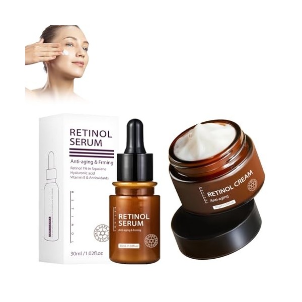 Grgowe Crème Et Essence Anti-Âge Au Rétinol Pour Le Visage,Crème Au Rétinol + Essence De Rétinol,Crème Au Rétinol,Sérum Visag