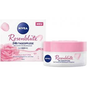 Nivea Crème de jour Pétale de Rose 24h 50 ml , soin du visage à leau de rose et à lhyaluron, crème gel léger pour une peau