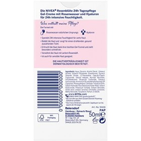 Nivea Crème de jour Pétale de Rose 24h 50 ml , soin du visage à leau de rose et à lhyaluron, crème gel léger pour une peau