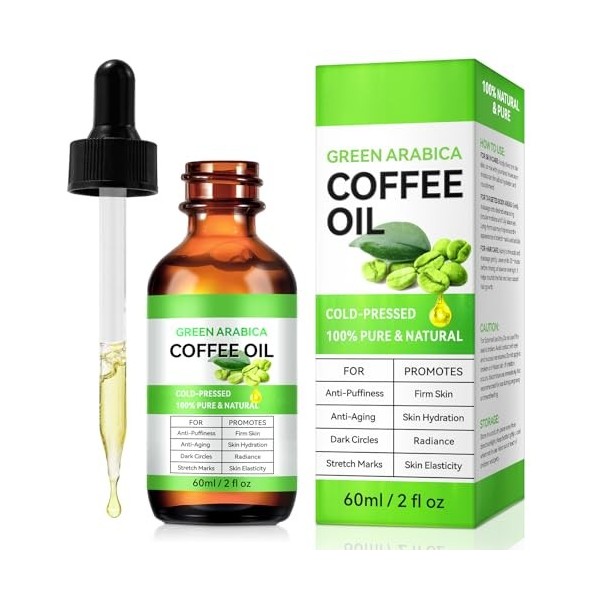 Huile de café contre les rides - 60 ml - 100 % pure et naturelle - Contre les rides - Pour le visage, le corps, les cheveux -
