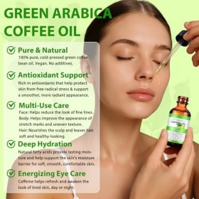 Huile de café contre les rides - 60 ml - 100 % pure et naturelle - Contre les rides - Pour le visage, le corps, les cheveux -