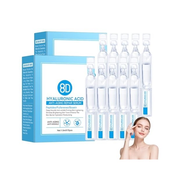 Sérum hydratant à lacide hyaluronique 8D - 1,5 ml - 2 boîtes - Raffermit et lisse la peau