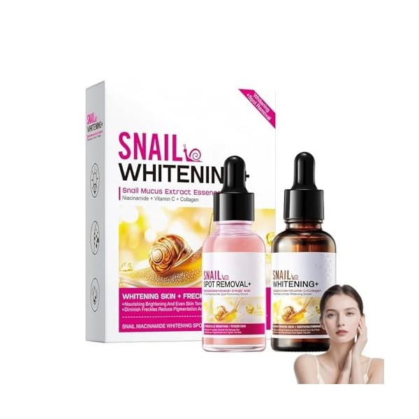 Lot de 2 sérums éclaircissants pour le visage Escargot & Niacinamide - Éclaircissement de la peau et réduit les taches - 30 m