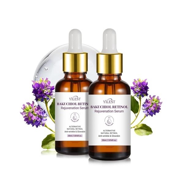 Retinol Sérum, Sérum Anti-Âge Rétinol & Bakuchiol | Combiné à lAcide Hyaluronique | Vegan, Réduit Rides & Éclat du Teint | F