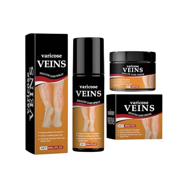 Set Crème Contre Les Varicosités+Intravenous Spray,Réparation Des Jambes DAraignée,Skin Therapy Cream,Traitement Des Varices