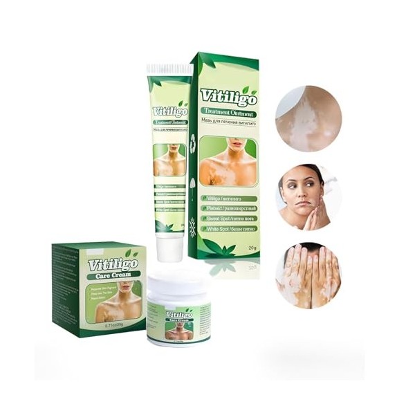Set Vitiligo Pommade,Vitiligo Cream,Skin Therapy Cream,Traitement Des Taches Blanches Sur La Peau Réduit La Leucoplasie, Trai