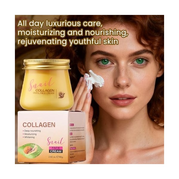 Crème au collagène descargot - Soin hydratant anti-rides - Crème raffermissante pour toutes les peaux - Effet éclaircissant 