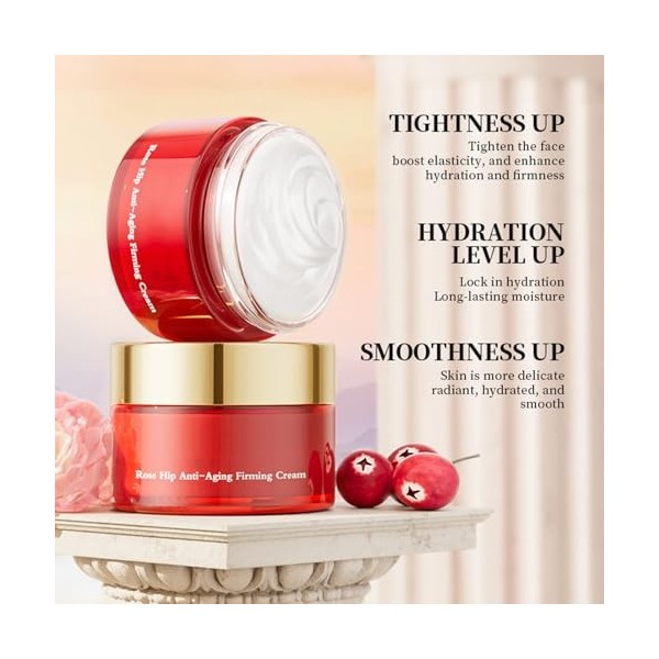 Crème anti-rides, 30 g, crème de jour rose pour femme, crème pour le visage avec effet relaxant, soin de la peau anti-âge ave