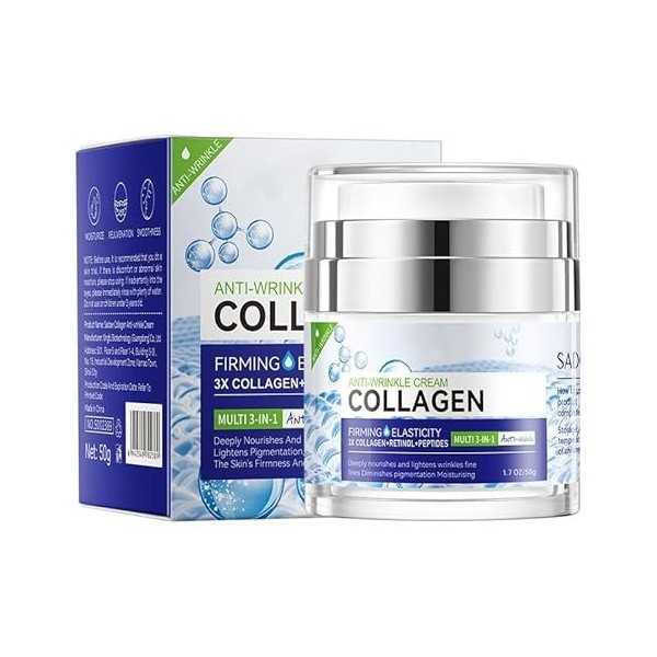 Crème hydratante au collagène avec effet anti-rides - Hydratante intense, réduit les rides et ridules, raffermit la peau, lai...