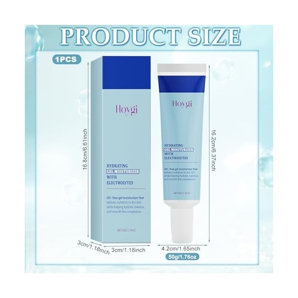 Gel crème hydratant, 50 g Gel hydratant pour le visage, sans huile avec électrolytes pour hydrater, équilibrer et lisser la p